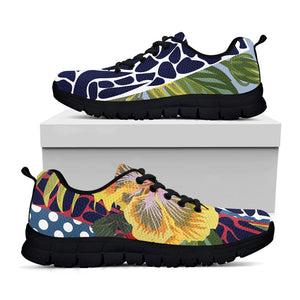 Exotic Patchwork Pattern Print Black Running Shoes