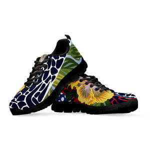 Exotic Patchwork Pattern Print Black Running Shoes