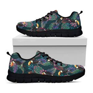 Exotic Tropical Toucan Pattern Print Black Running Shoes