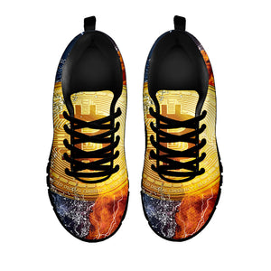 Fire And Water Bitcoin Print Black Running Shoes