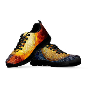 Fire And Water Bitcoin Print Black Running Shoes