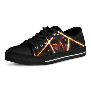 Flame Satanic Pentagram Print Black Low Top Sneakers