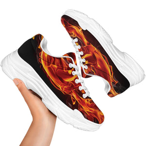 Flaming Evil Skull Print White Chunky Shoes