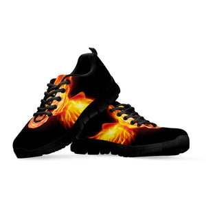Flaming Skull With Fire Wings Print Black Running Shoes