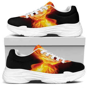 Flaming Skull With Fire Wings Print White Chunky Shoes