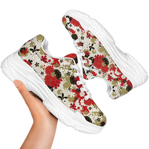 Floral Kimono Pattern Print White Chunky Shoes