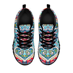 Floral Paisley Mandala Print Black Running Shoes