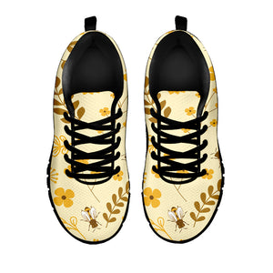 Flower Bee Pattern Print Black Running Shoes