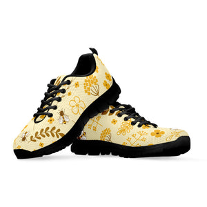 Flower Bee Pattern Print Black Running Shoes
