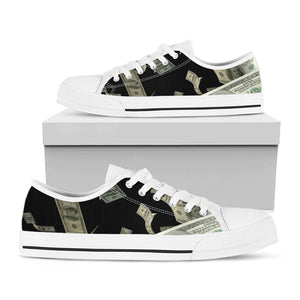 Flying US Dollar Print White Low Top Sneakers