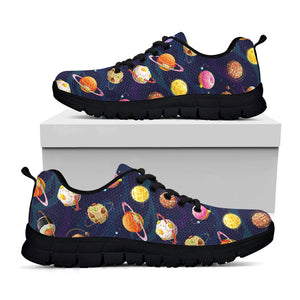 Food Planets Pattern Print Black Running Shoes