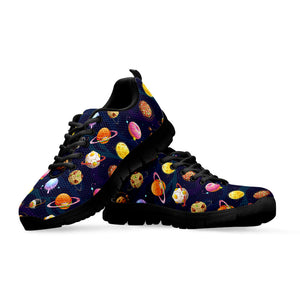Food Planets Pattern Print Black Running Shoes