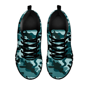 Forest Green Camouflage Print Black Running Shoes