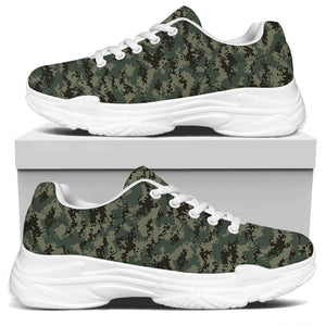 Forest Green Digital Camo Pattern Print White Chunky Shoes