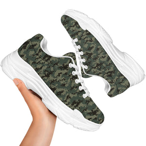 Forest Green Digital Camo Pattern Print White Chunky Shoes