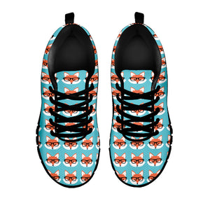 Fox With Glasses Pattern Print Black Running Shoes