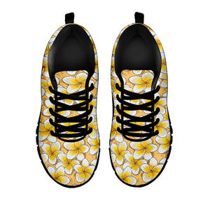 Frangipani Flower Pattern Print Black Running Shoes