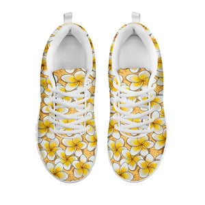 Frangipani Flower Pattern Print White Running Shoes