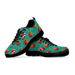 French Fries And Cola Pattern Print Black Running Shoes