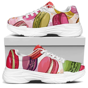 French Macaron Pattern Print White Chunky Shoes