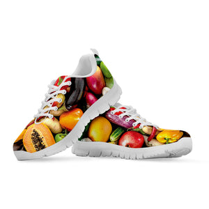 Fresh Fruits And Vegetables Print White Running Shoes