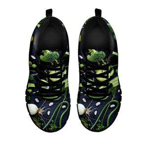 Fresh Green Fruit And Vegetables Print Black Running Shoes