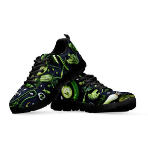 Fresh Green Fruit And Vegetables Print Black Running Shoes