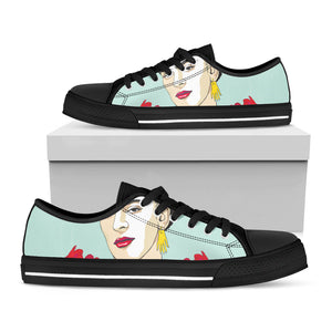 Frida Kahlo And Floral Print Black Low Top Sneakers