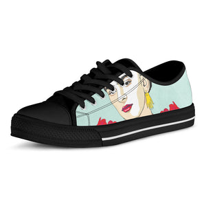 Frida Kahlo And Floral Print Black Low Top Sneakers