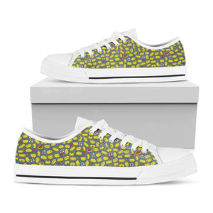 Frog Faces Pattern Print White Low Top Sneakers