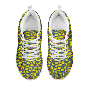 Frog Faces Pattern Print White Running Shoes
