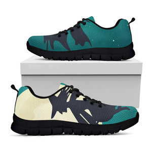 Full Moon Halloween Flying Witch Print Black Running Shoes