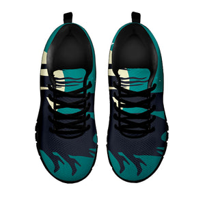 Full Moon Halloween Flying Witch Print Black Running Shoes