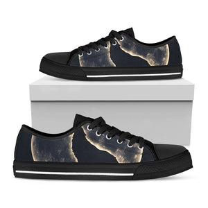 Full Moon Howling Wolf Print Black Low Top Sneakers