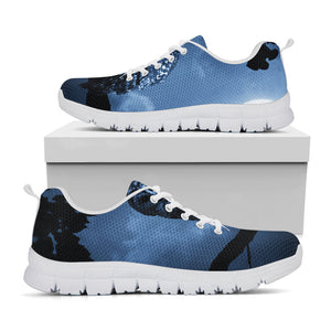 Full Moon Night Owl Print White Running Shoes