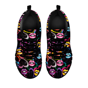 Funky Kiss Lips Pattern Print Black Running Shoes