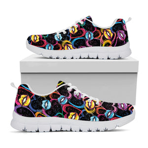 Funky Kiss Lips Pattern Print White Running Shoes