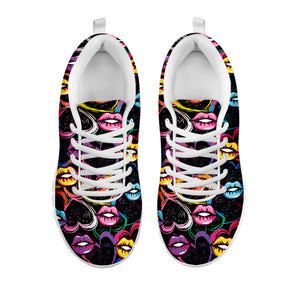 Funky Kiss Lips Pattern Print White Running Shoes