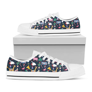 Funny Christmas Animals Pattern Print White Low Top Sneakers