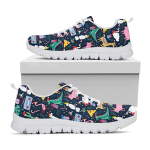 Funny Christmas Animals Pattern Print White Running Shoes