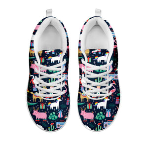 Funny Christmas Animals Pattern Print White Running Shoes