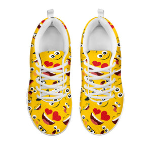 Funny Emoji Pattern Print White Running Shoes