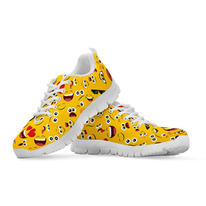 Funny Emoji Pattern Print White Running Shoes