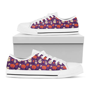 Funny Halloween Pumpkin Pattern Print White Low Top Sneakers