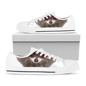 Funny Raccoon Print White Low Top Sneakers