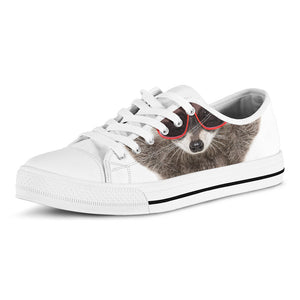 Funny Raccoon Print White Low Top Sneakers