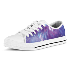 Galaxy Howling Wolf Spirit Print White Low Top Sneakers