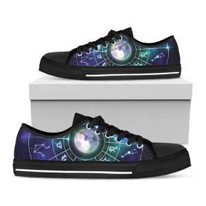 Galaxy Zodiac Wheel Print Black Low Top Sneakers