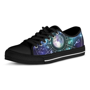 Galaxy Zodiac Wheel Print Black Low Top Sneakers