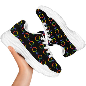 Gay Pride Gender Symbol Pattern Print White Chunky Shoes